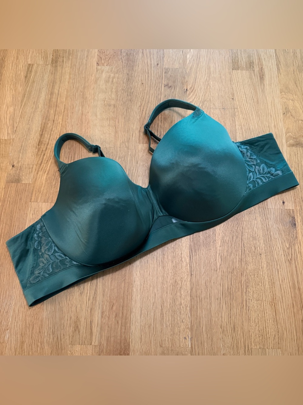 Cacique 54B Green Satin Lightly Lined Balconette Bra Underwire